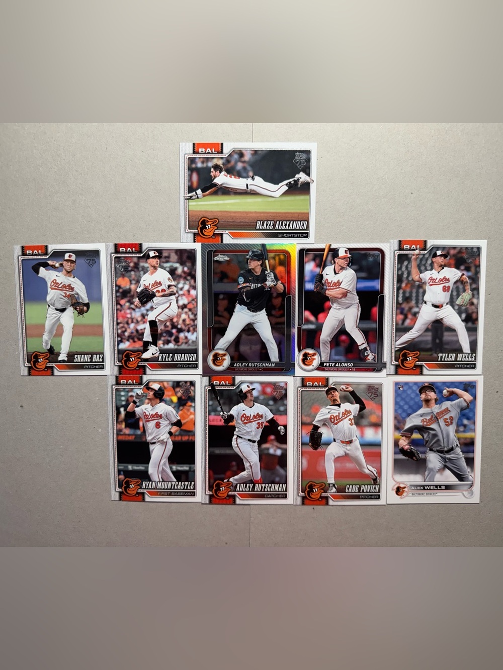 Baltimore Orioles Baseball Cards Lot of 10: Rutschman/Alonso/Henderson